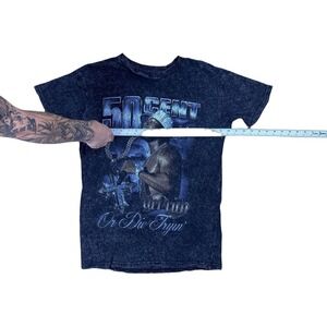 50 Cent Get Rich or Die Tryin Graphic Tee Mens S Blue Excellent Acid Wash Rap